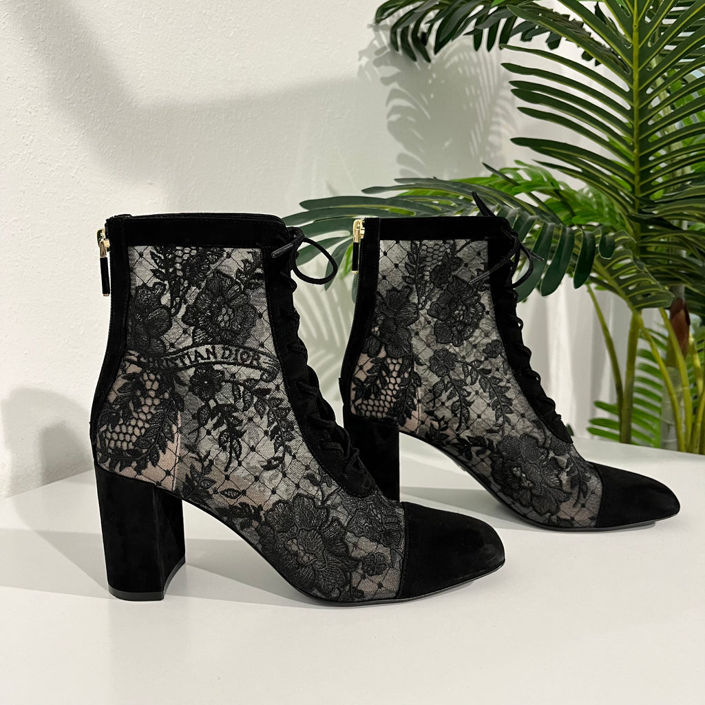 Dior Black Embroidered Mesh Ankle Boots