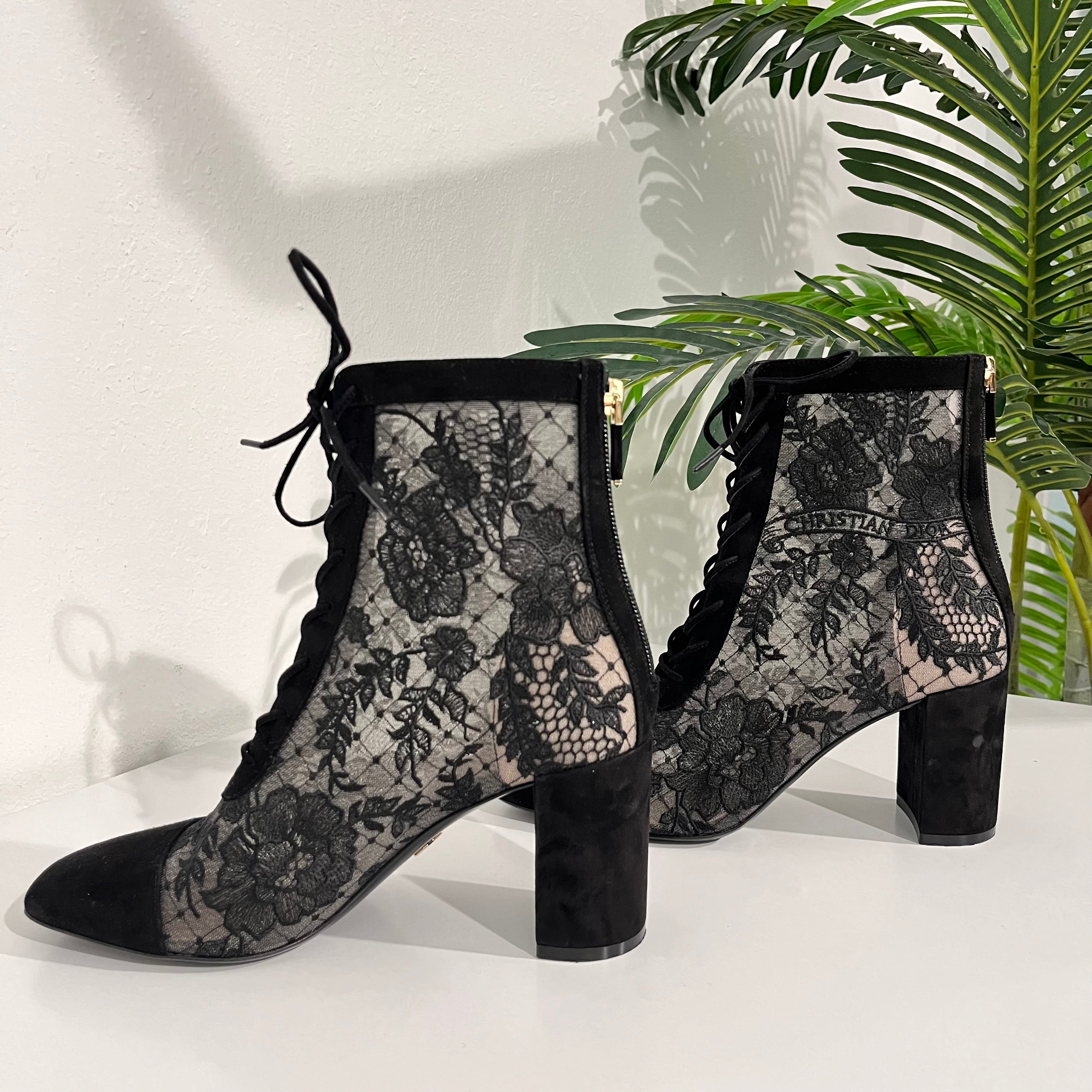 Dior Black Embroidered Mesh Ankle Boots