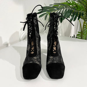 Dior Black Embroidered Mesh Ankle Boots