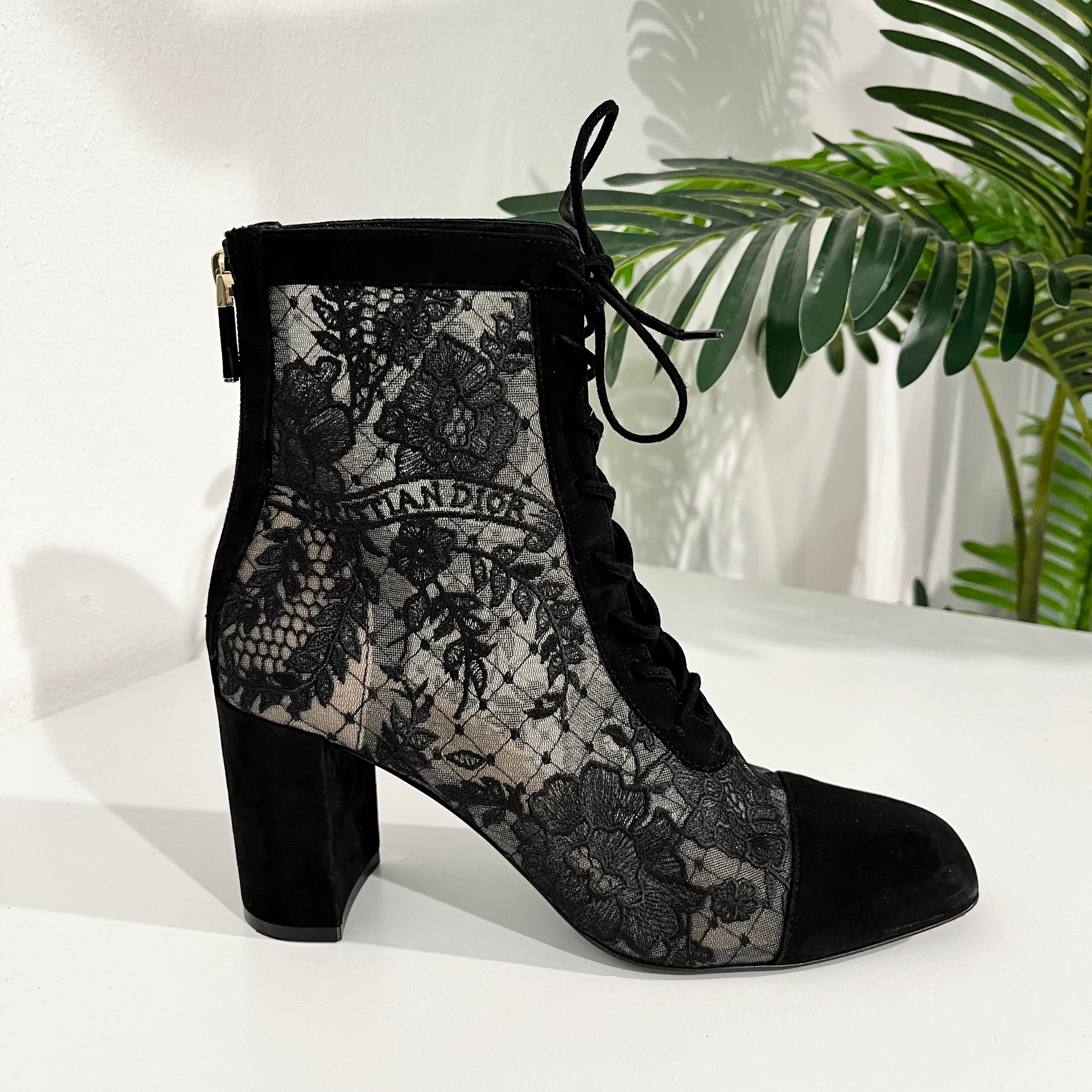 Dior Black Embroidered Mesh Ankle Boots