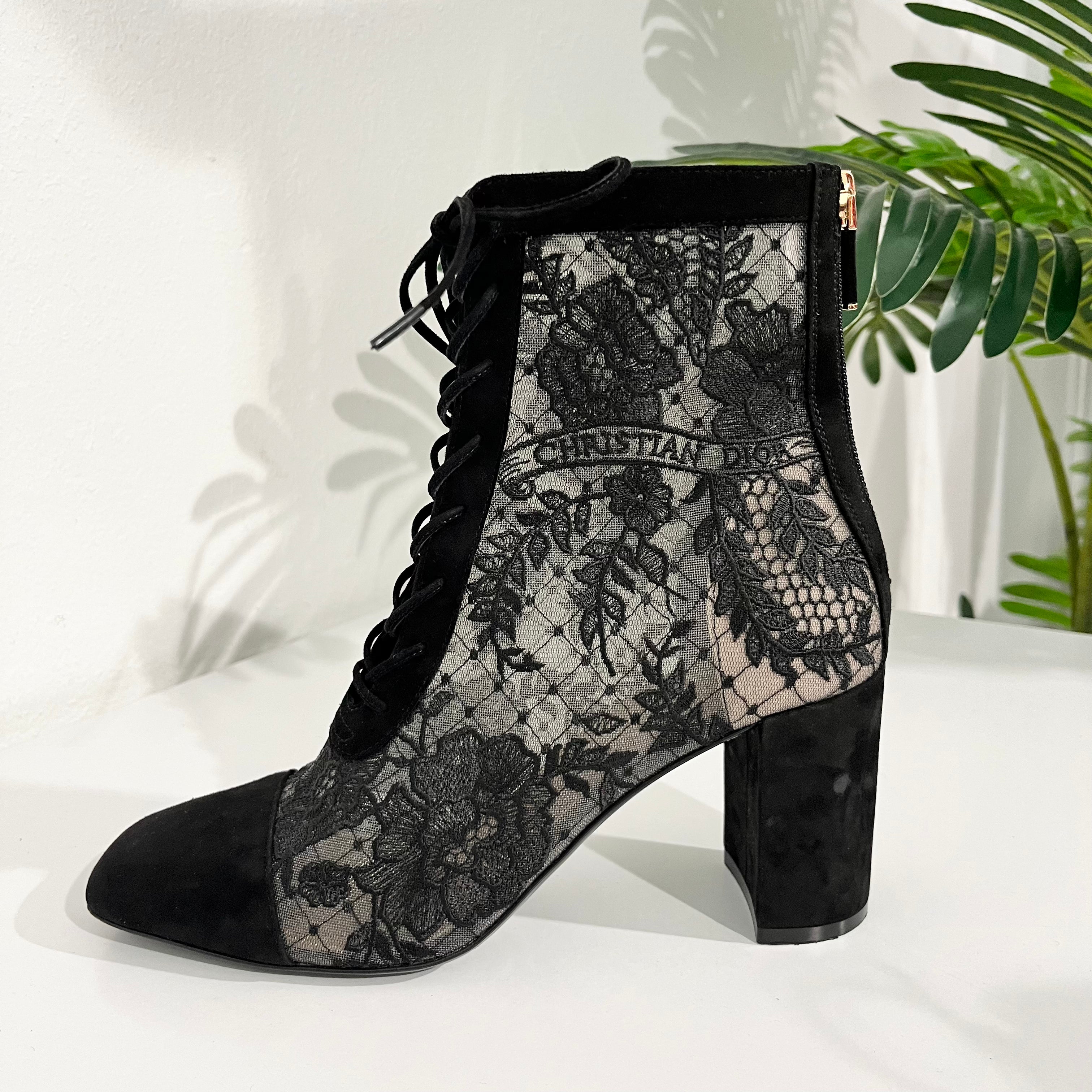 Dior Black Embroidered Mesh Ankle Boots