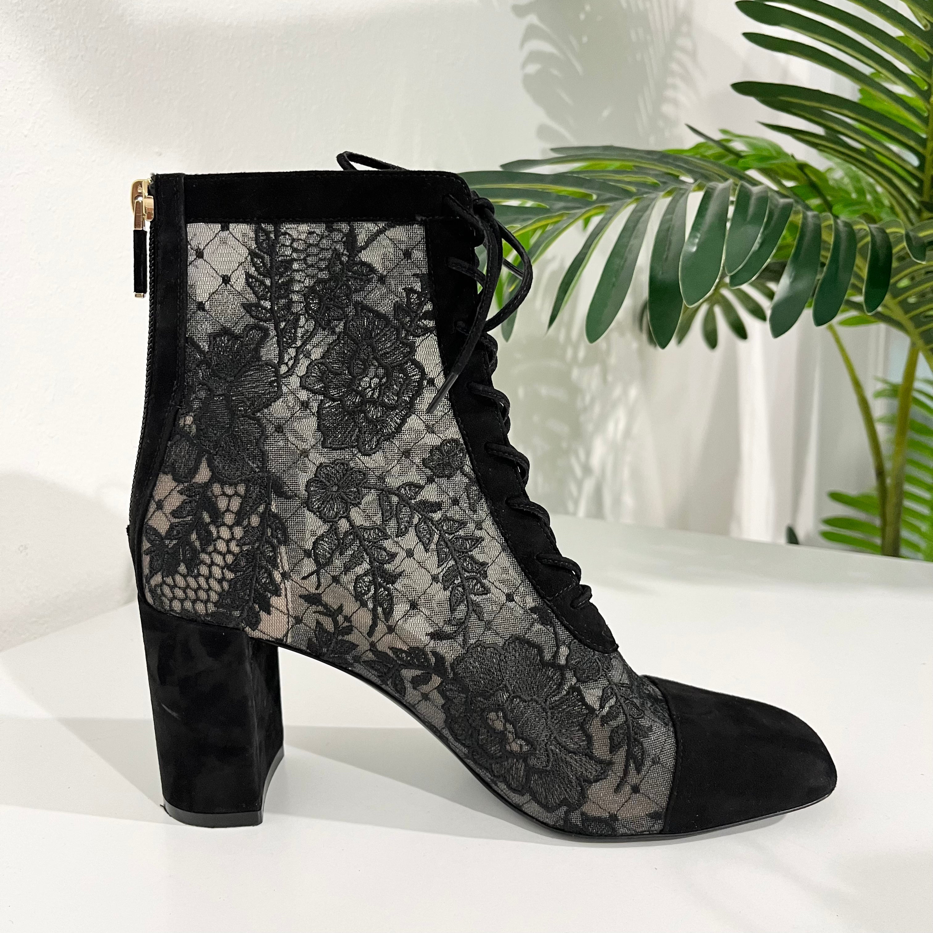 Dior Black Embroidered Mesh Ankle Boots