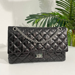 Chanel Black Striped Calfskin 2.55 Reissue 226 Double Flap Bag