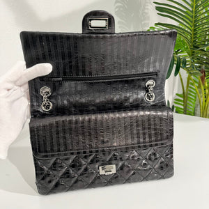 Chanel Black Striped Calfskin 2.55 Reissue 226 Double Flap Bag