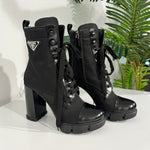 Prada Black Re-Nylon Heeled Combat Boots