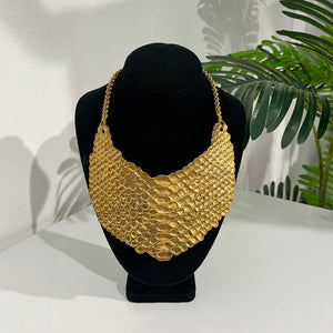 Vintage Yves Saint Laurent Gold Tone Python Bib Necklace