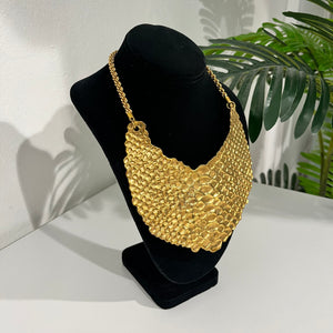 Vintage Yves Saint Laurent Gold Tone Python Bib Necklace