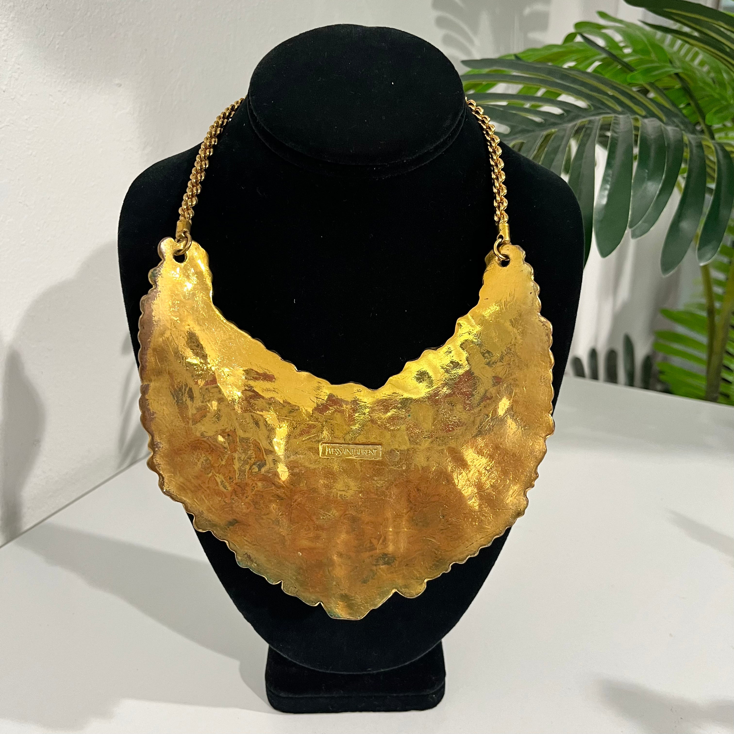 Vintage Yves Saint Laurent Gold Tone Python Bib Necklace