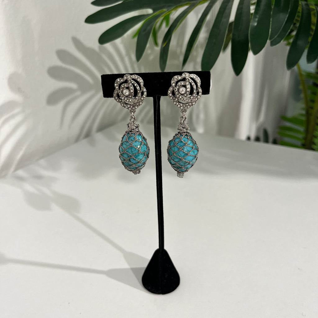 Christian Dior Vintage Turquoise Stone Drop Clip Earrings