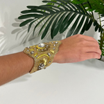 Vintage Lesage Paris Gold Crystal & Beaded Ornate Cuff Bracelet