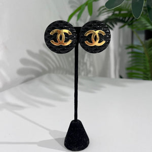 Chanel Classic Black Quilted Resin & Gold CC Clip Earrings