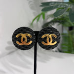 Chanel Classic Black Quilted Resin & Gold CC Clip Earrings