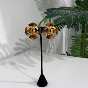 Chanel Tortoise Clover CC Clip Earrings