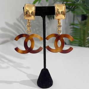 Chanel Tortoise CC Drop Clip Earrings