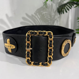 Chanel Wide Black Leather Charm Belt