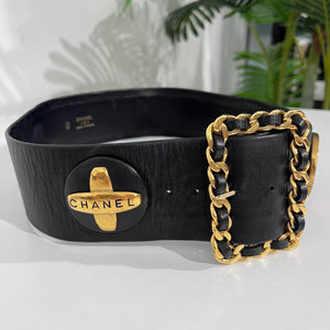 Chanel Wide Black Leather Charm Belt