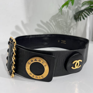 Chanel Wide Black Leather Charm Belt