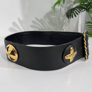 Chanel Wide Black Leather Charm Belt