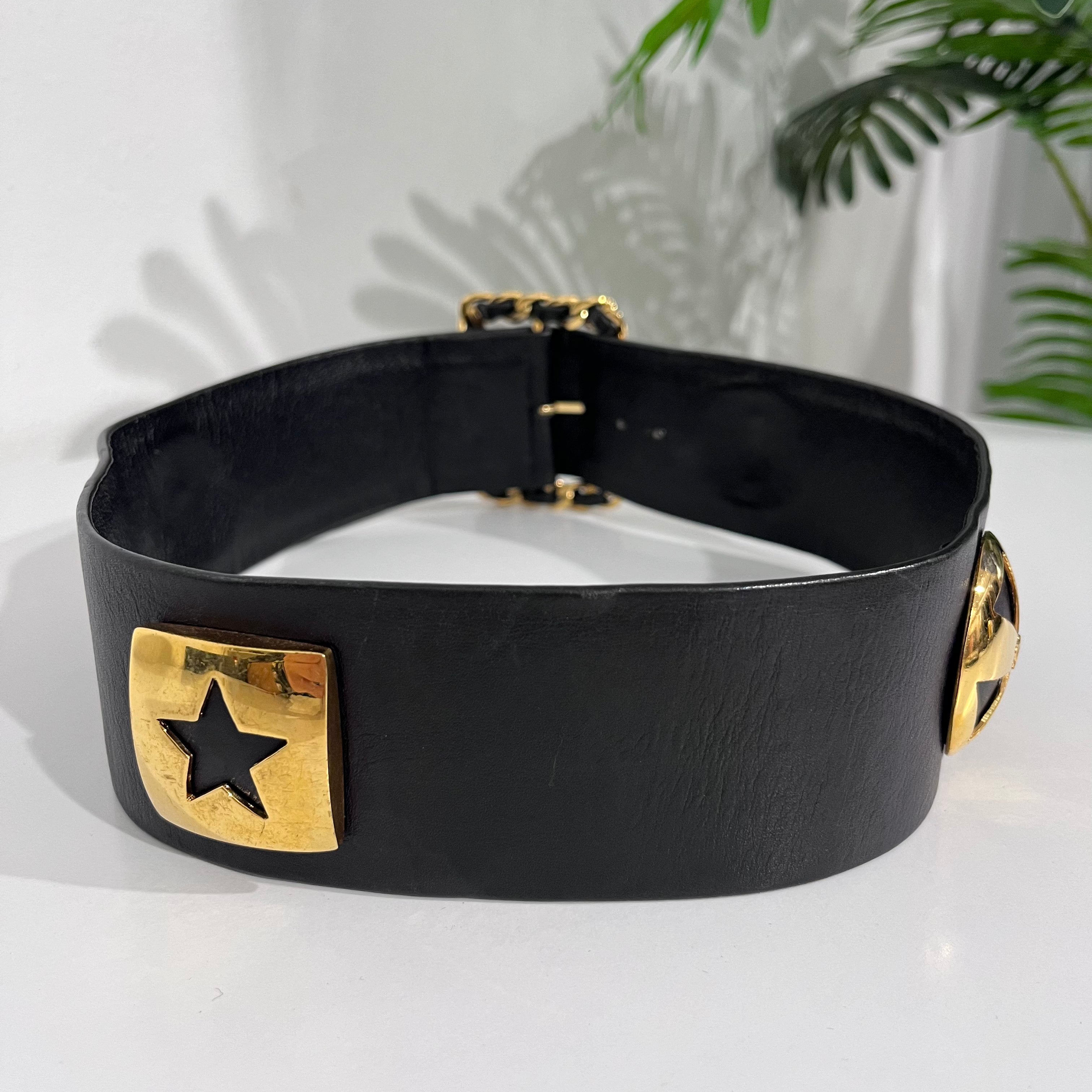 Chanel Wide Black Leather Charm Belt