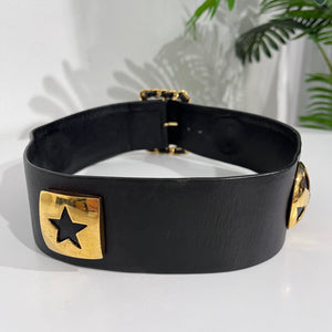 Chanel Wide Black Leather Charm Belt