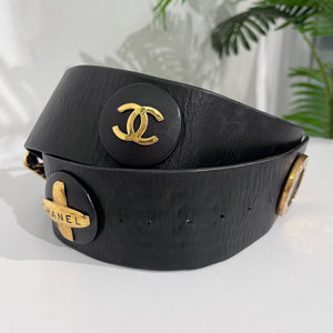 Chanel Wide Black Leather Charm Belt