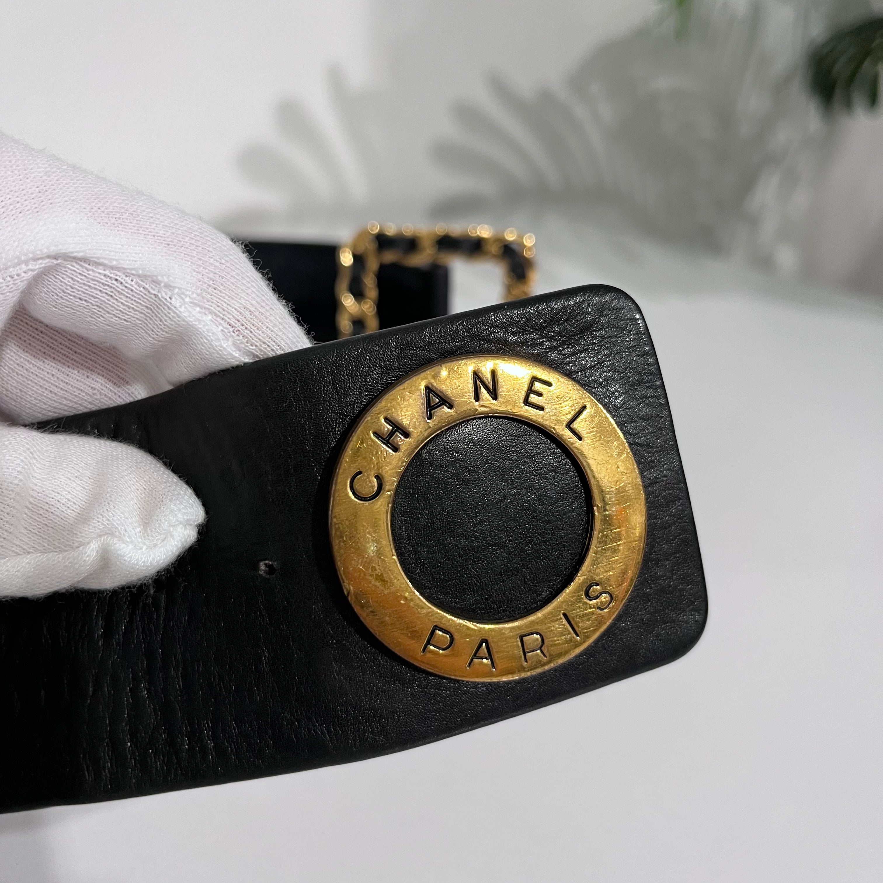 Chanel Wide Black Leather Charm Belt