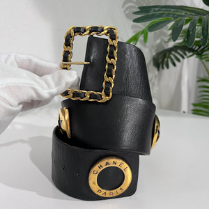 Chanel Wide Black Leather Charm Belt