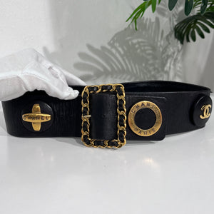 Chanel Wide Black Leather Charm Belt