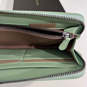 Bottega Veneta Sage Green Woven Leather Zip Around Wallet