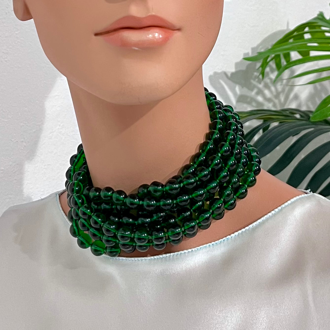 Chanel Vintage Seven Strand Green Gripoix Necklace