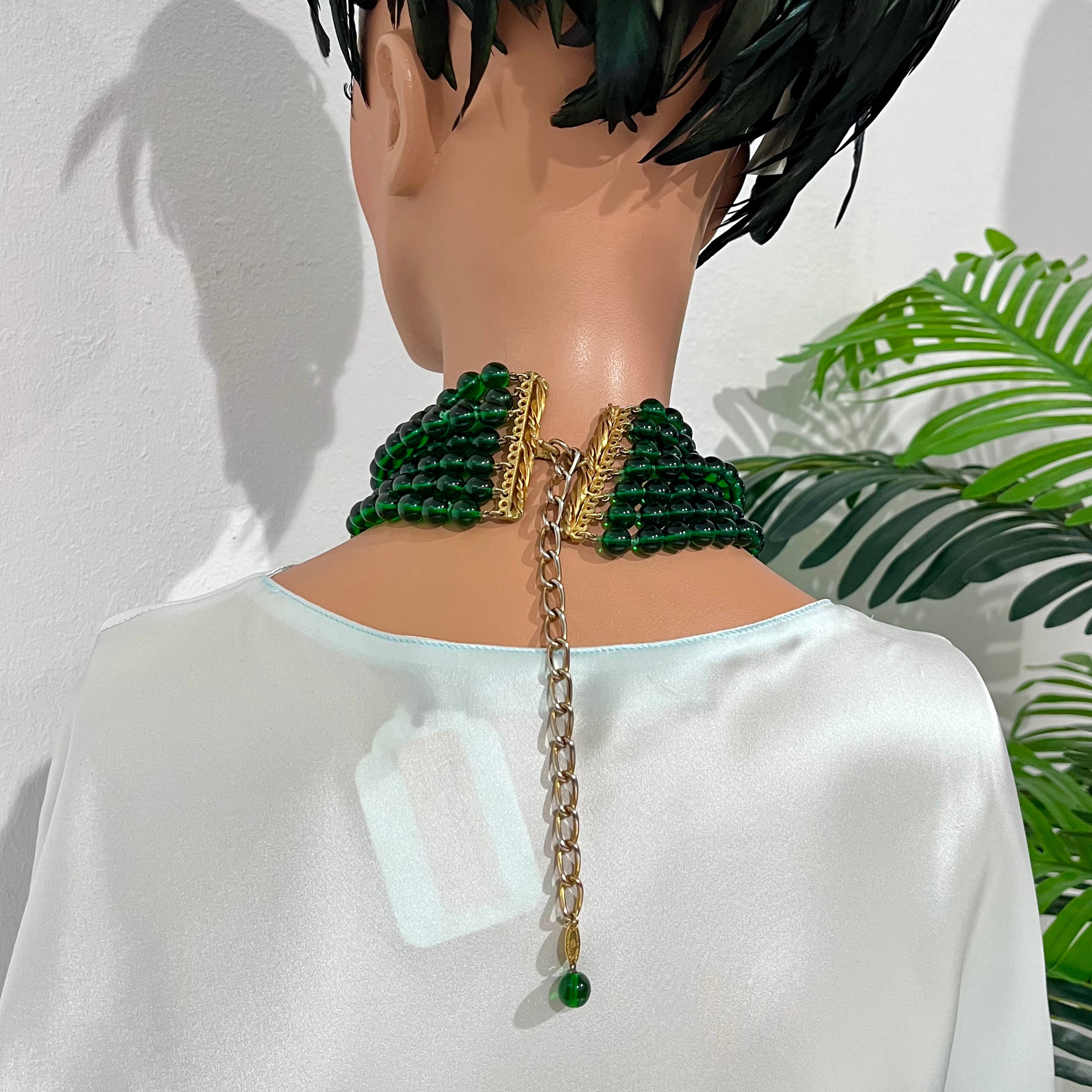 Chanel Vintage Seven Strand Green Gripoix Necklace