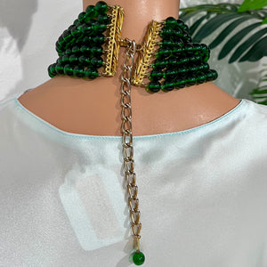 Chanel Vintage Seven Strand Green Gripoix Necklace