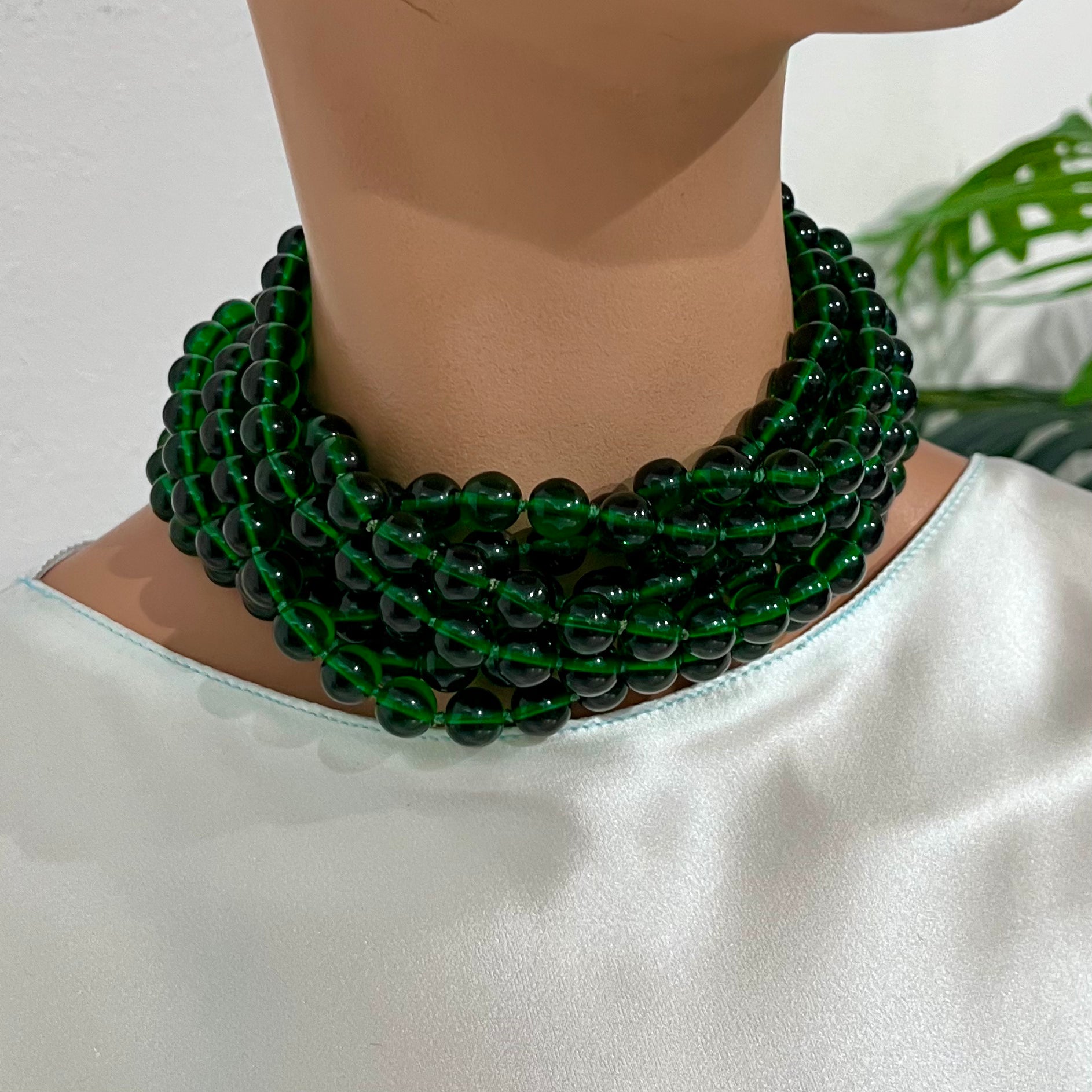 Chanel Vintage Seven Strand Green Gripoix Necklace