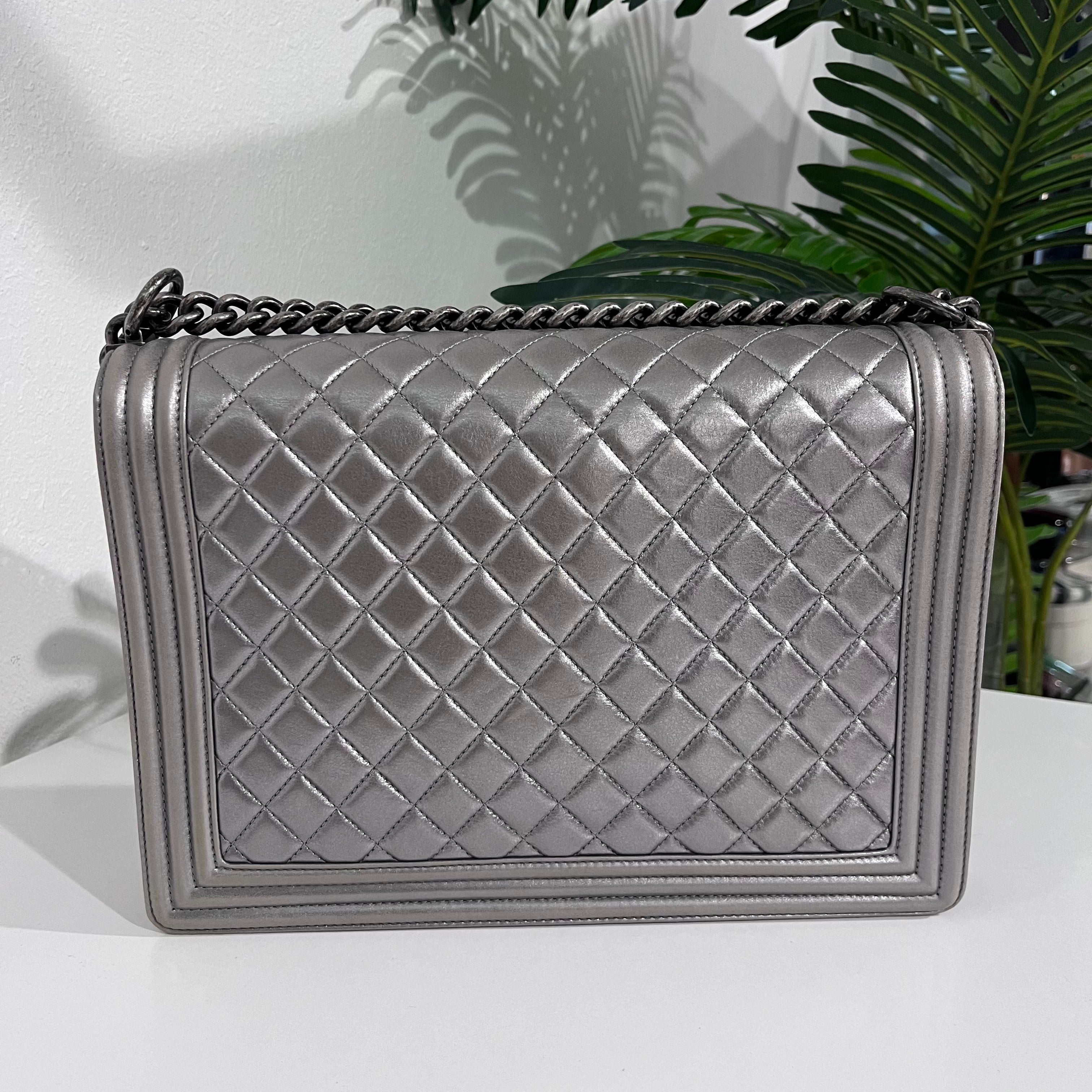 Chanel Metallic Silver Large Boy Bag