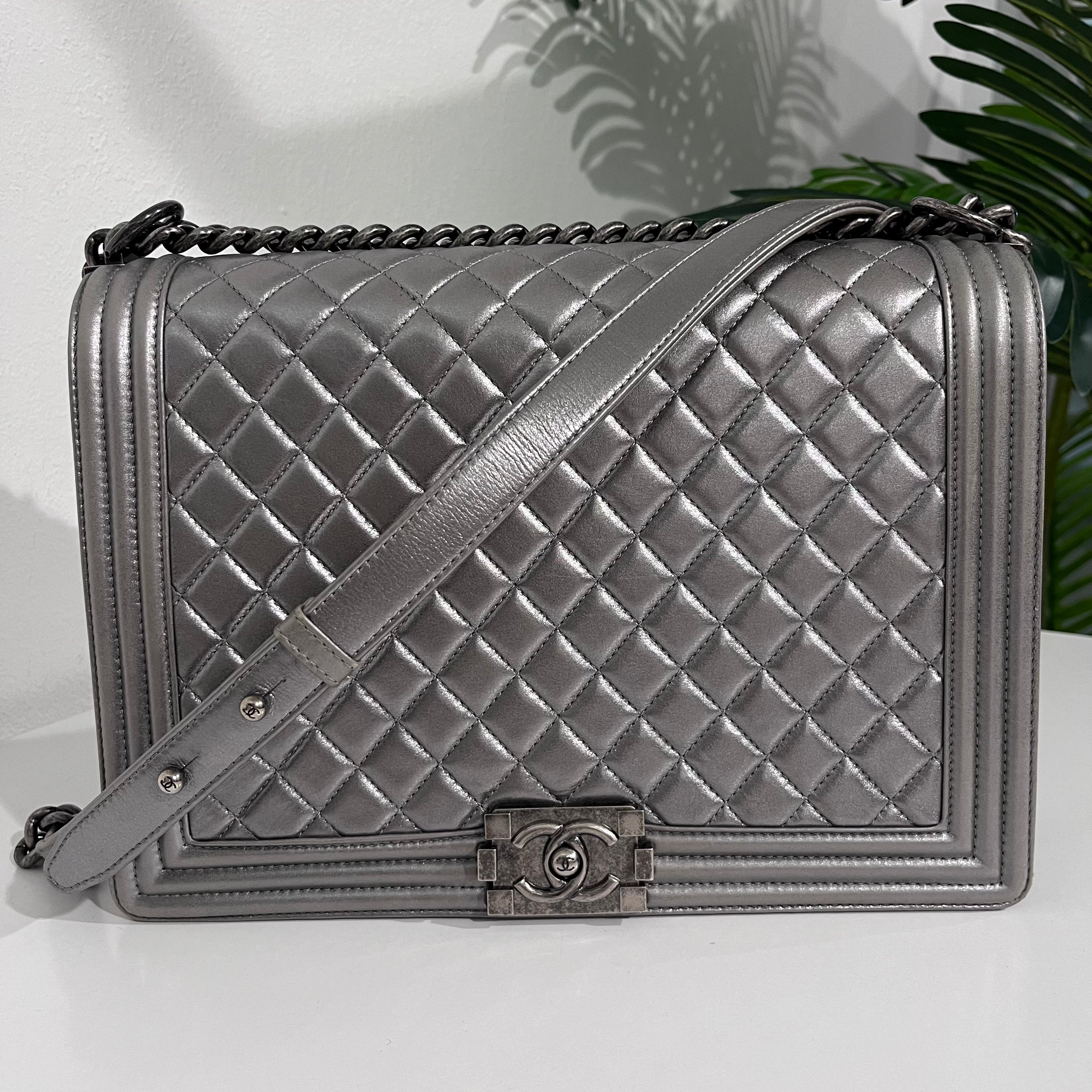 Chanel Metallic Silver Large Boy Bag