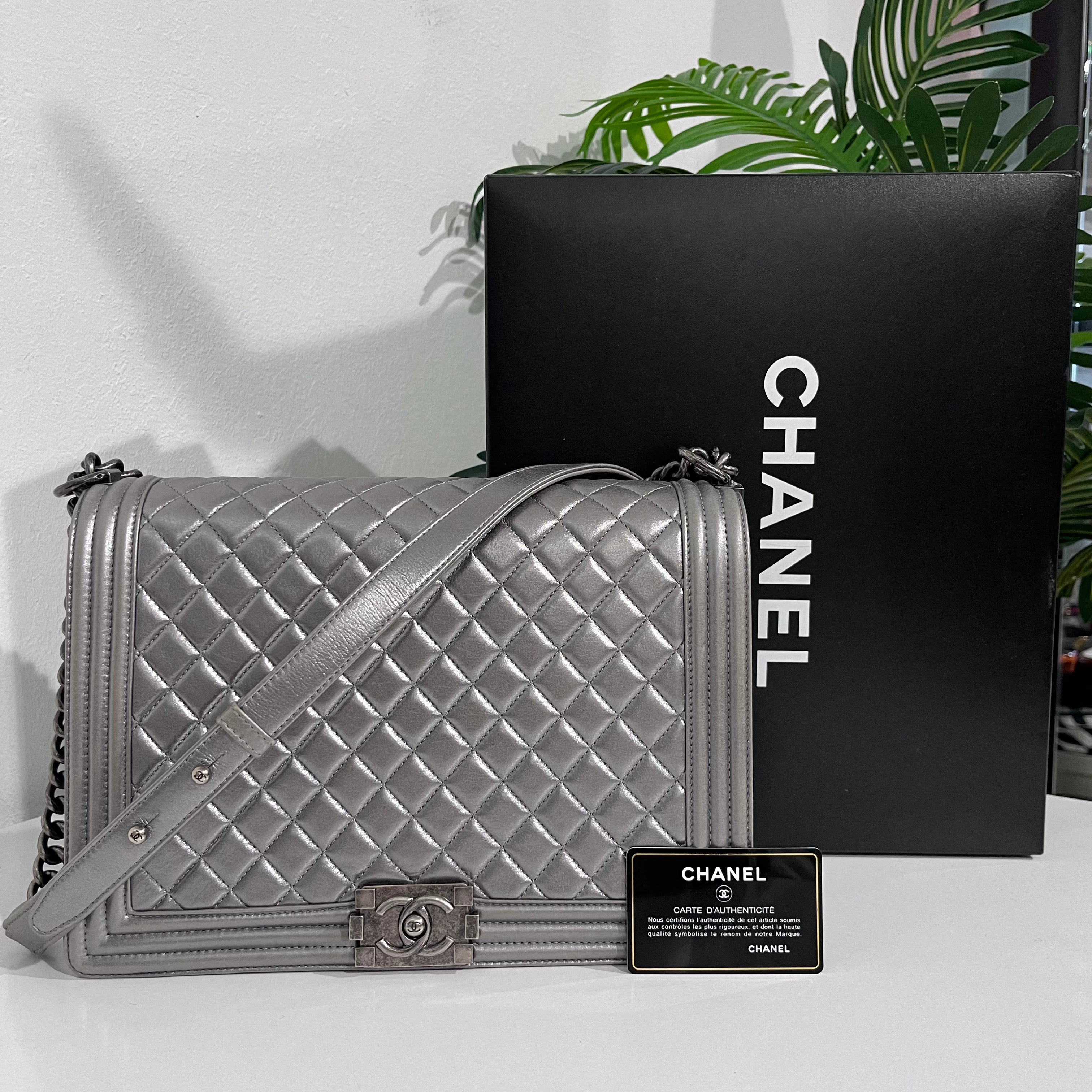 Chanel Metallic Silver Large Boy Bag