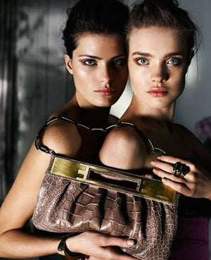 Versace F/W 2008 Purple Crocodile Embossed Leather & Gold Metal Clutch