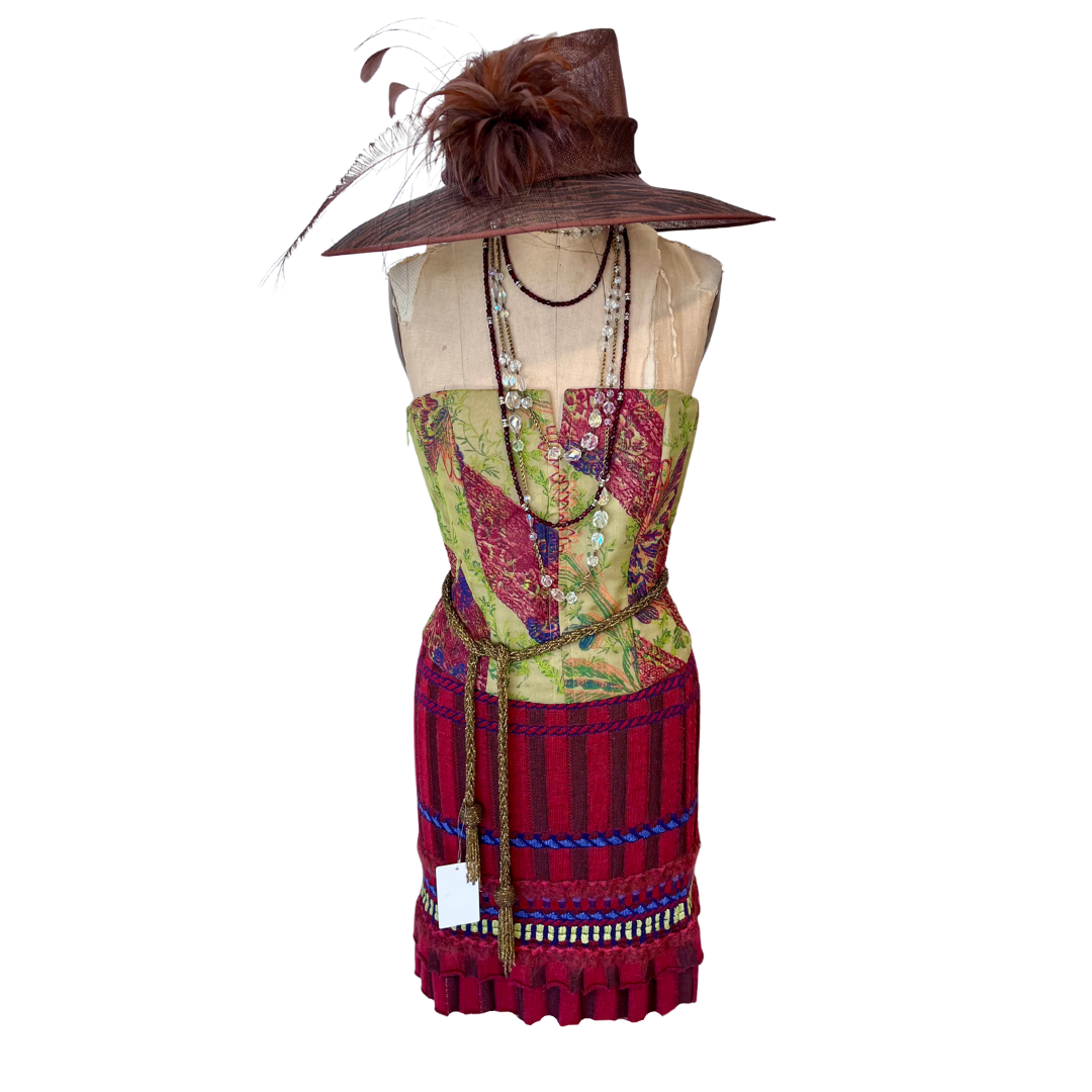 Christian Lacroix Vintage Rust Red & Brown Stripe Knit Skirt