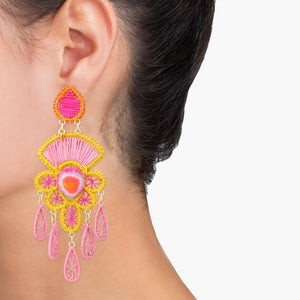 Mercedes Salazar Pink & Yellow Raffia Earrings
