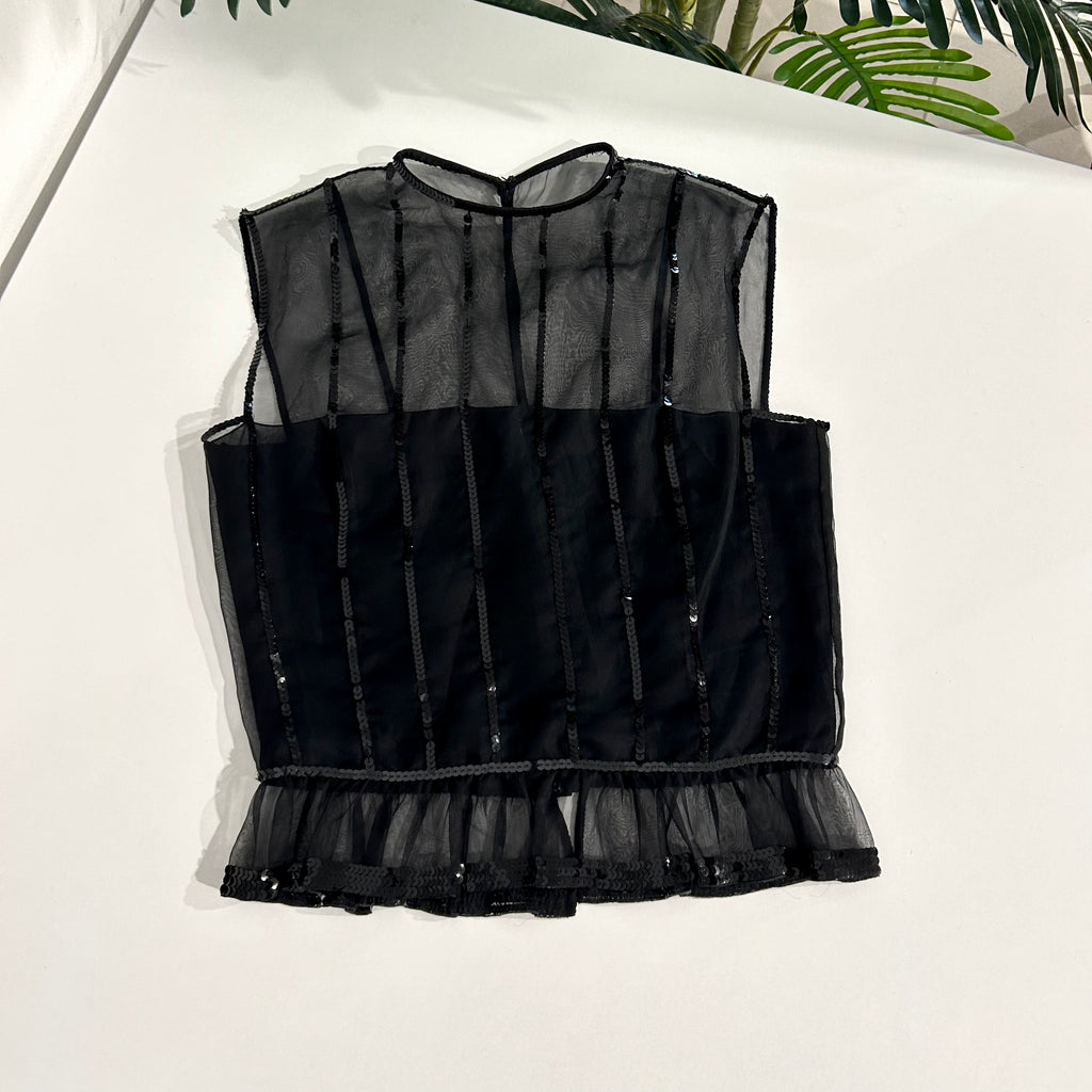 Chanel Black Chiffon & Sequin Top