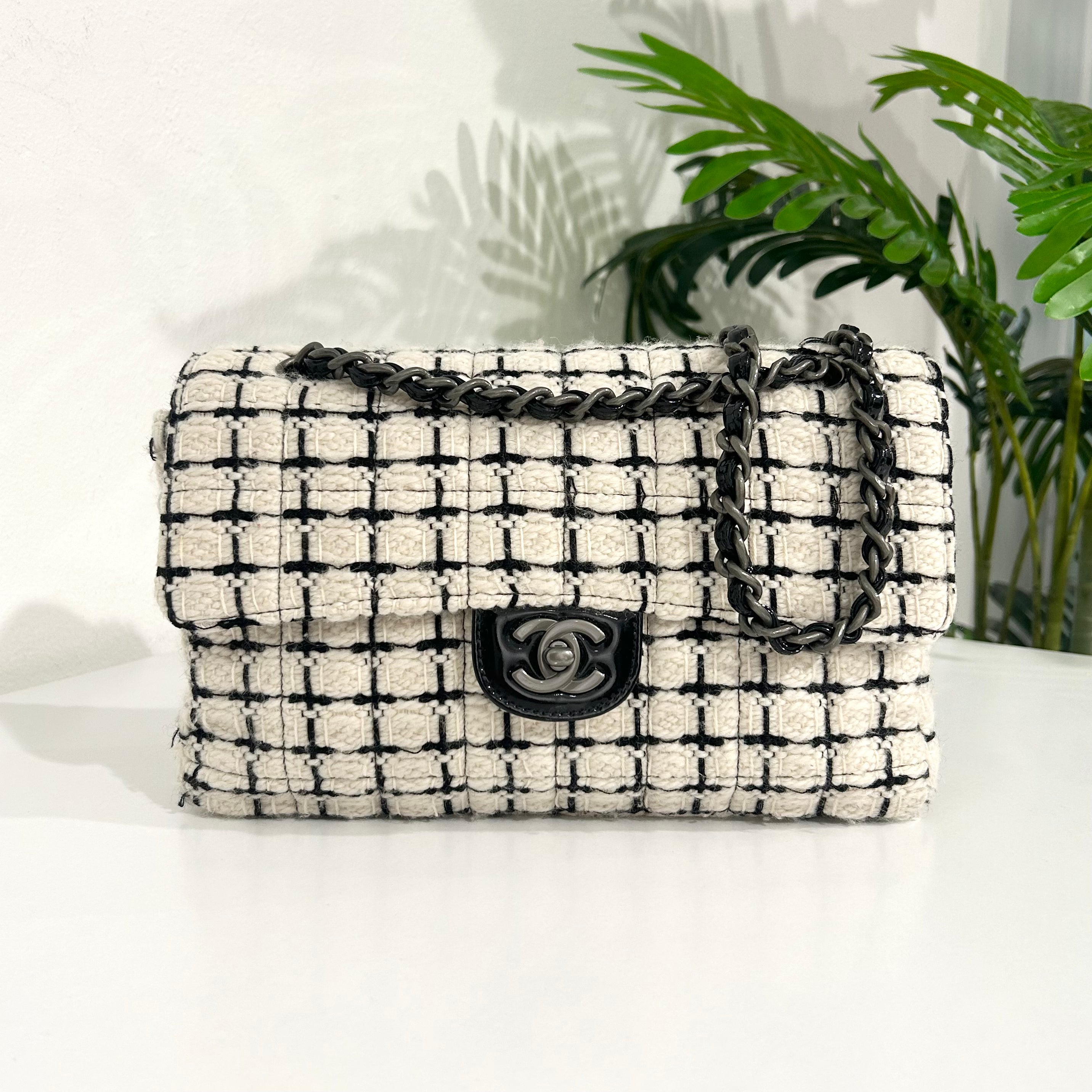 Chanel White & Black Tweed Flap Bag