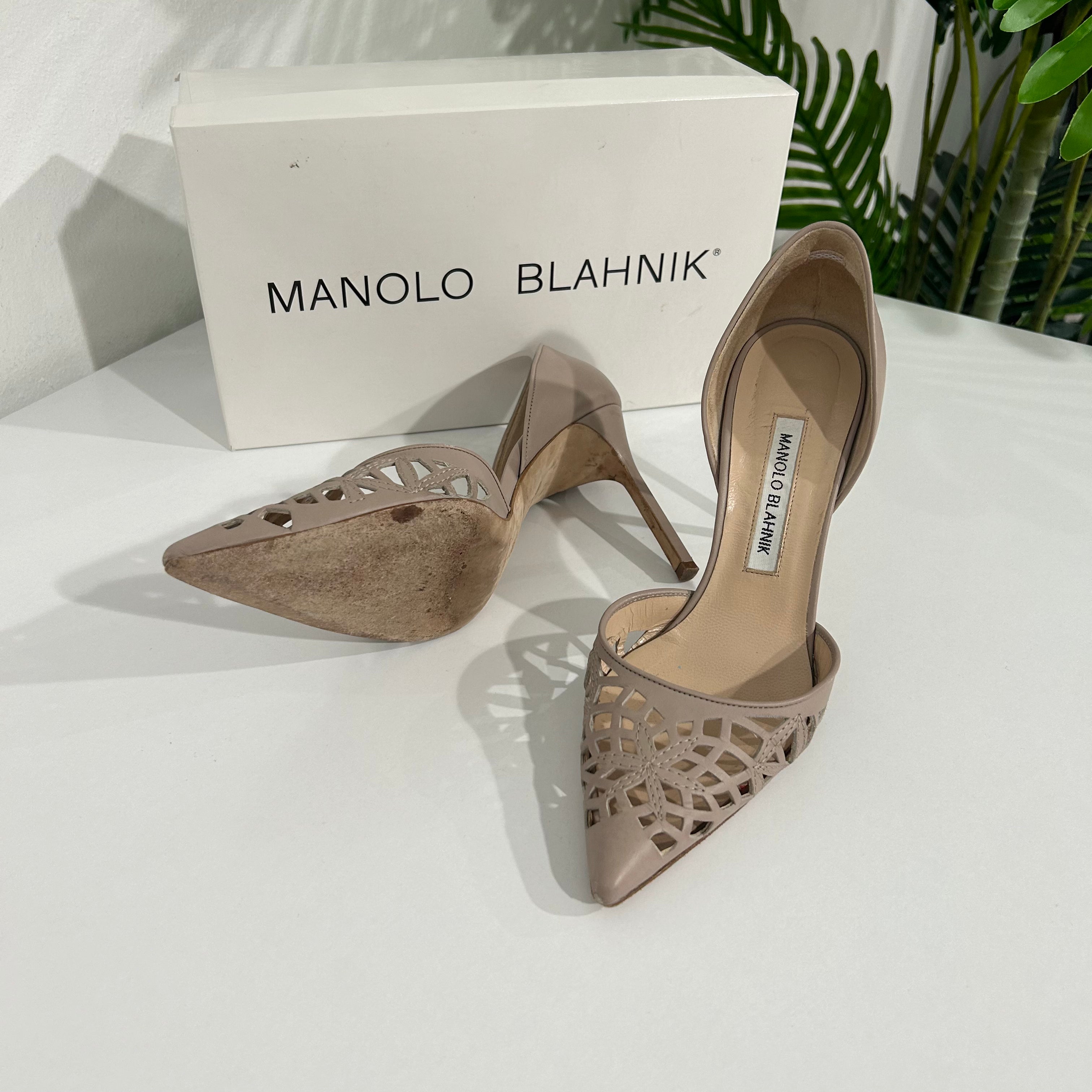 Manolo Blahnik Taupe Cut Out Heels