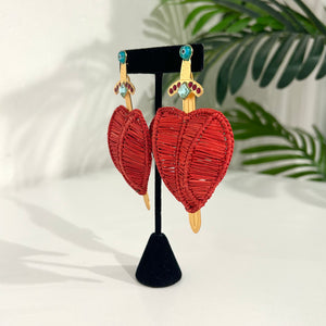Mercedes Salazar Raffia Heart & Sword Earrings