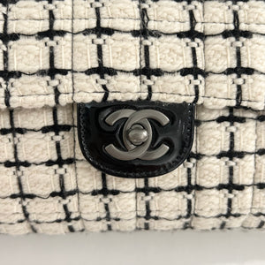 Chanel White & Black Tweed Flap Bag