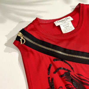Dior Holy Mary Red Knit Skirt Set