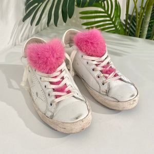 Golden Goose Pink Fur White Sneakers