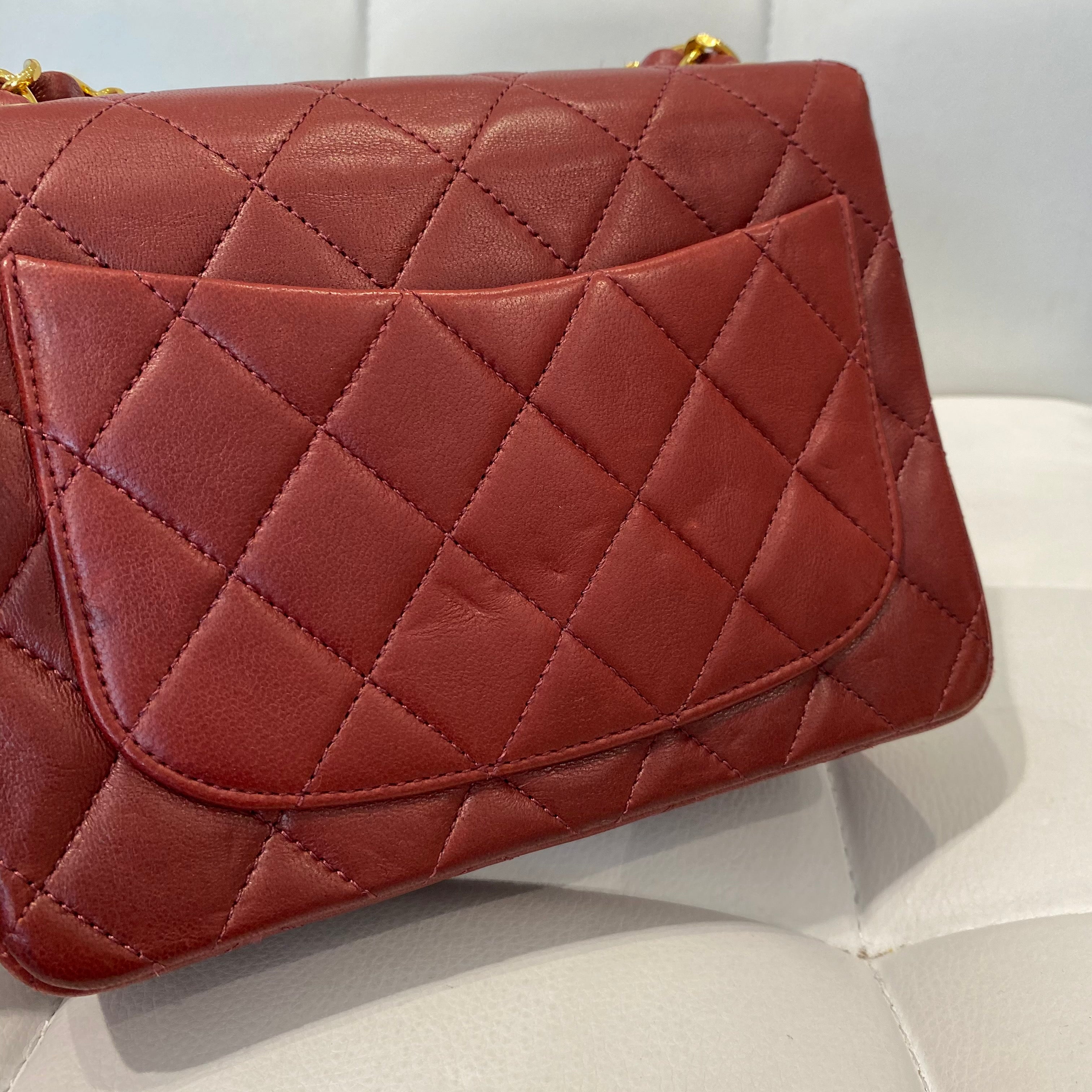 Chanel Red Mini Square Classic Flap Bag