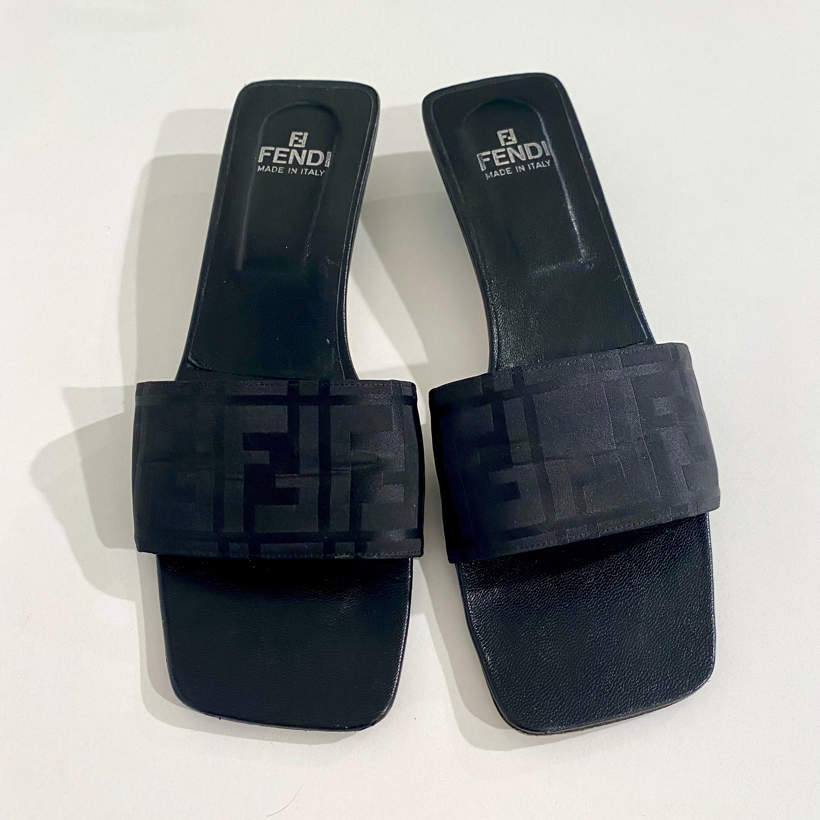 Fendi Vintage Black Zucca Sandals