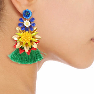 Elizabeth Cole Floral Fringe Earrings