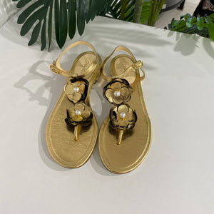Chanel Gold Camellia Sandals